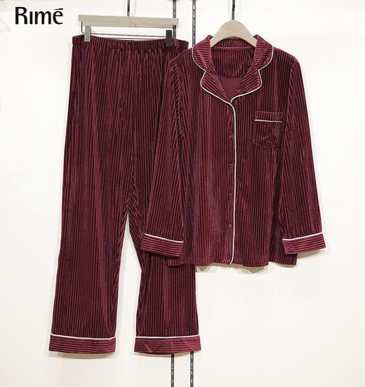 轻奢细条丝绒女士家居套装38149 商品图0