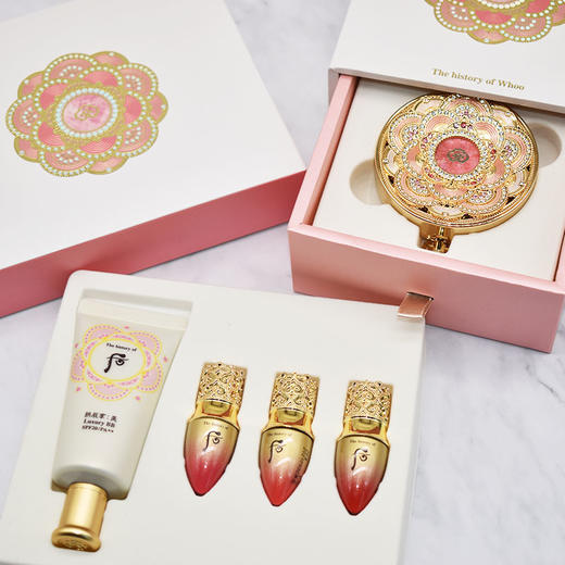 韩国Whoo后干粉套盒奢华宫中粉饼礼盒企划版12g*2+20ml+12#粉色3g+25#珊瑚红3g+42#红色3g 商品图5