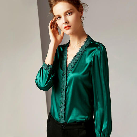 丁摩 重磅真丝蕾丝花边领长袖桑蚕丝衬衫20-37DB499240531 商品图0