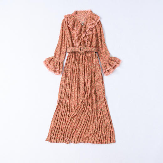 DES-2au0409春夏新款美伦名媛优雅气质印花荷叶边修身仙气显瘦连衣裙 商品图4