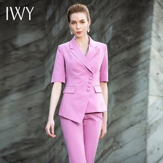IWY/洋气浅紫色短袖西装职业装女套装名媛气质女神范时尚正装202002C1+P1 商品图4