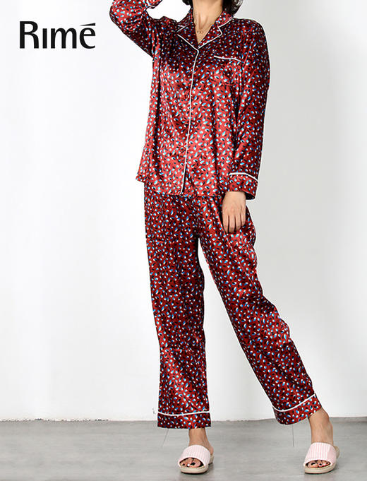 轻奢缎面焦糖波点女士家居服套装38150 商品图0