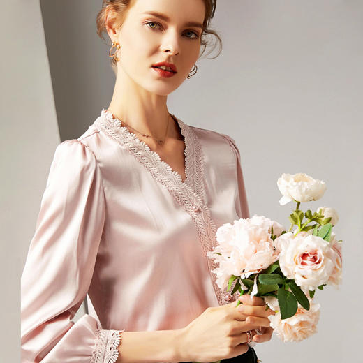 丁摩 重磅真丝蕾丝花边领长袖桑蚕丝衬衫20-37DB499240531 商品图11