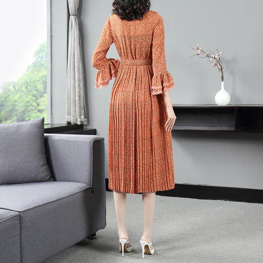 DES-2au0409春夏新款美伦名媛优雅气质印花荷叶边修身仙气显瘦连衣裙 商品图3