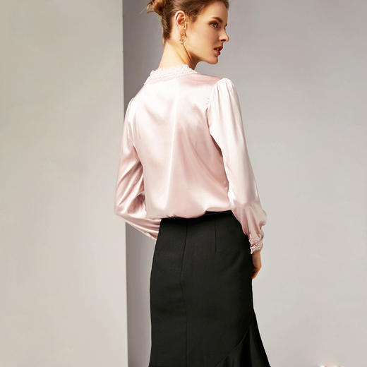 丁摩 重磅真丝蕾丝花边领长袖桑蚕丝衬衫20-37DB499240531 商品图12