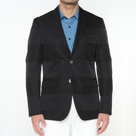 Marco Azzali 黑色宽条纹提花两粒扣西装 H5106200