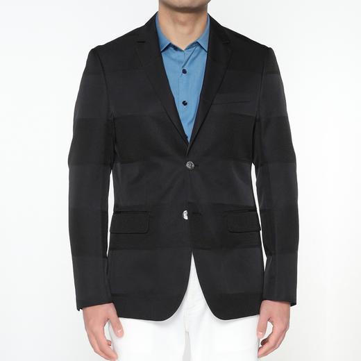 Marco Azzali 黑色宽条纹提花两粒扣西装 H5106200 商品图0