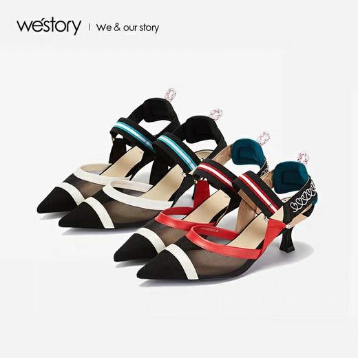westory2020春夏新款拼色高跟凉鞋女简约包头单鞋W29BH60341 商品图4