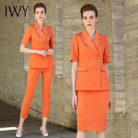 IWY/橘色半裙西装长裤套装三件套202028CP1+28S1