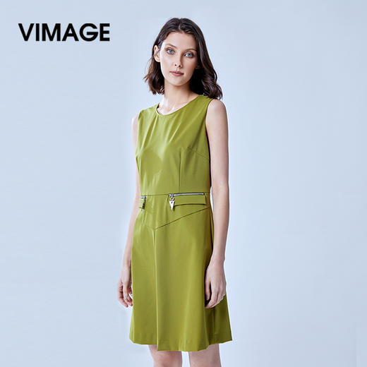 VIMAGE纬漫纪旗舰店商场同款夏季无袖高腰修身A字连衣裙短裙V707326 商品图0