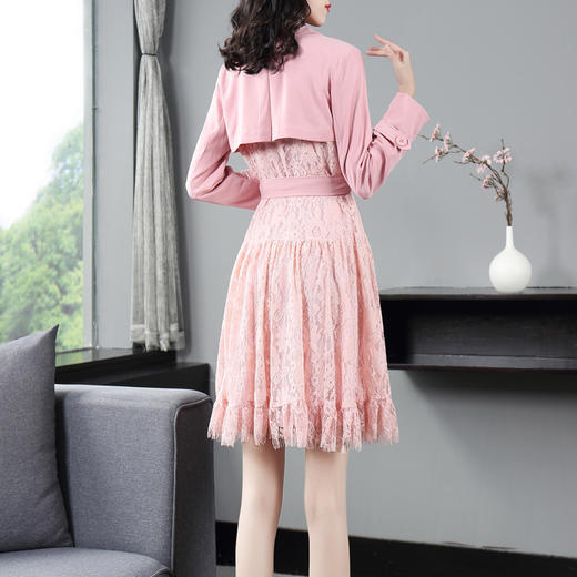 DES-2au0404春装新款西服领双排扣拼接长袖OL通勤风衣连衣裙 商品图3