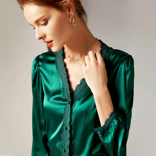 丁摩 重磅真丝蕾丝花边领长袖桑蚕丝衬衫20-37DB499240531 商品图13