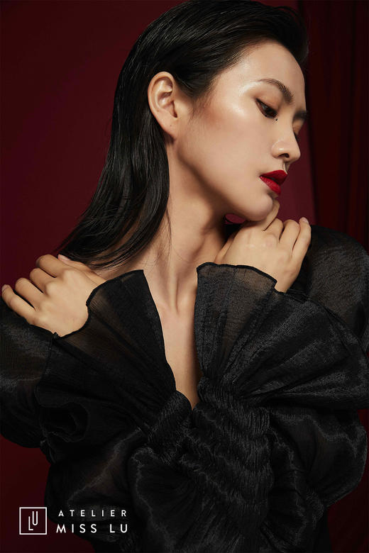 AtelierMissLu /Yolanda-银河黑色纱袖修身连身裙 商品图5