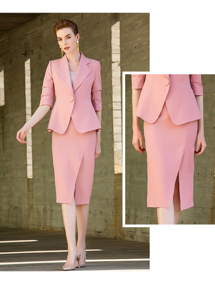 iwy五分袖套裙西服套装粉色24c124s1