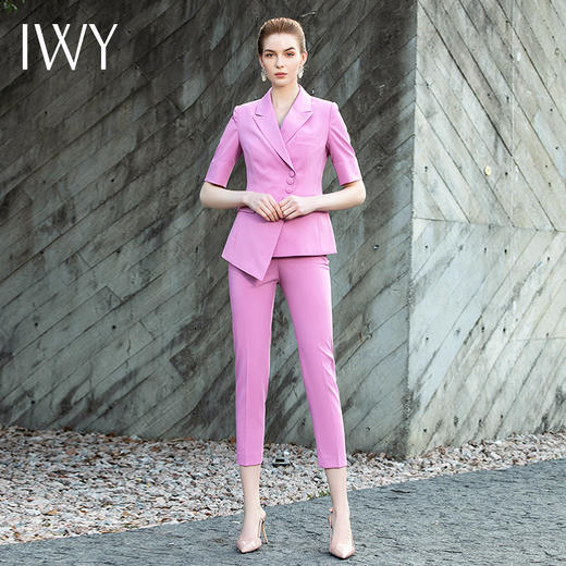 IWY/洋气浅紫色短袖西装职业装女套装名媛气质女神范时尚正装202002C1+P1 商品图1