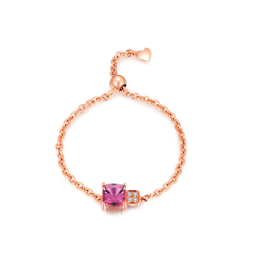 花园系列时尚宝石玫瑰色18K金红碧玺女戒彩色可调节女士链戒指（一口价） 商品图1