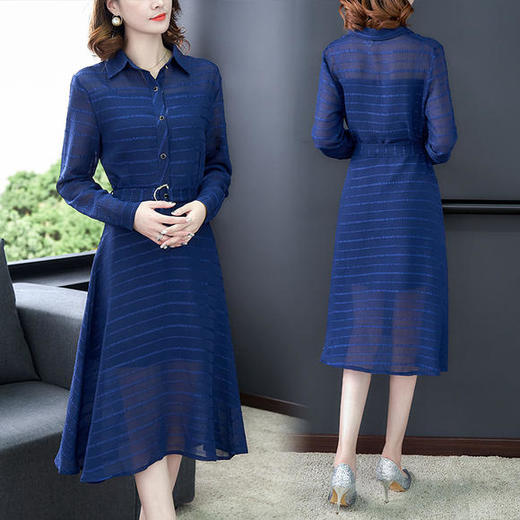 AHM-myx9951新款复古优雅显瘦条纹连衣裙 商品图3