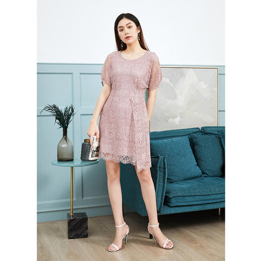 EITIE爱特爱女装春夏新品蕾丝钩花包臀短款蝙蝠袖连衣裙5507277 商品图3