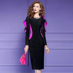 FMY-28630洋气时尚个性拼接修身中长款包臀裙子