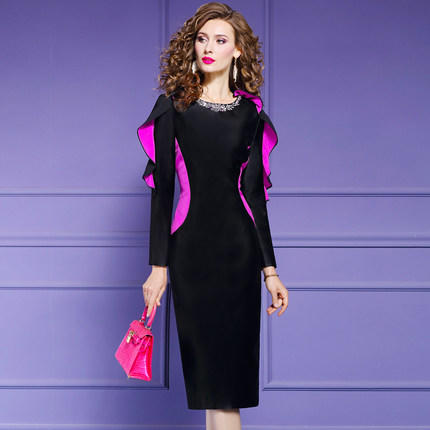 FMY-28630洋气时尚个性拼接修身中长款包臀裙子 商品图0