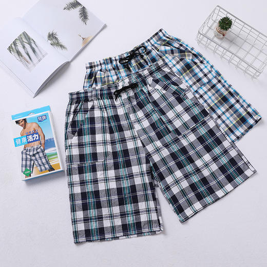 【爆款】男士沙滩裤梭织全棉格子彩纱条纹印花舒适休闲加袋加长家居裤3103/3100/3102/3104/13102 商品图3