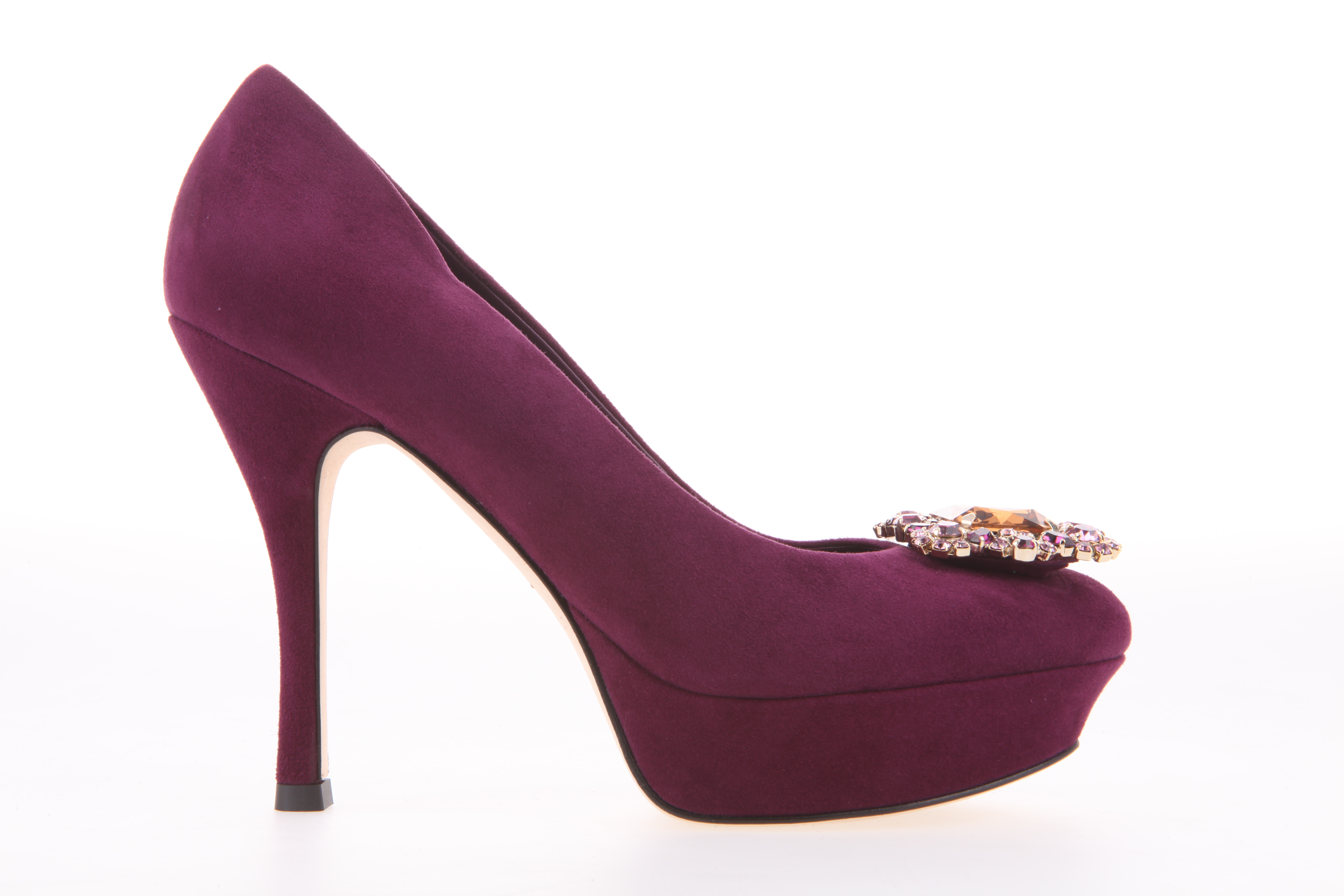 sheme 水晶方扣 酒红高跟鞋