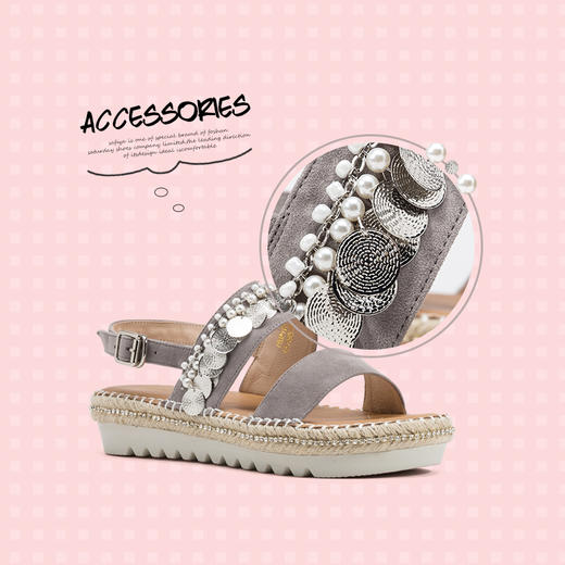 商场同款 | Safiya/索菲娅新款一字带中跟珠串装饰凉鞋女SF92115051 商品图3