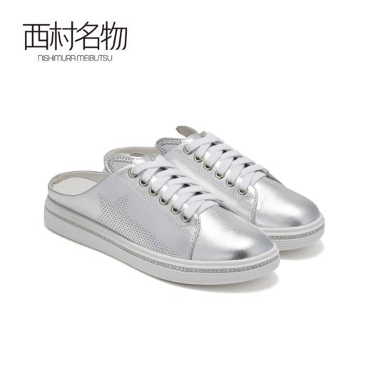 西村名物休闲牛皮绑带小白鞋半拖鞋X29AH15471 商品图1