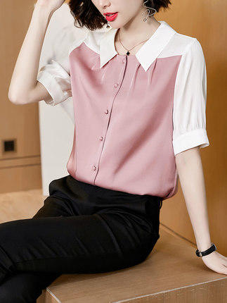 GG  79627新款时尚拼色宽松桑蚕丝上衣 商品图1