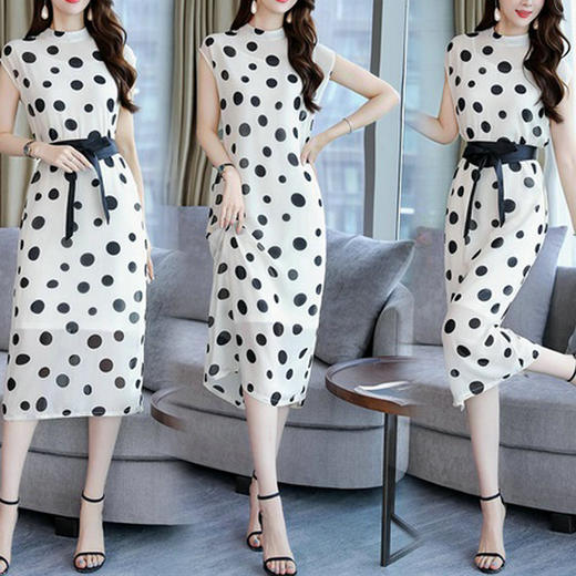 XP-YQH079夏季韩版潮流大圆点系腰带修身连衣裙内搭两件套 商品图2