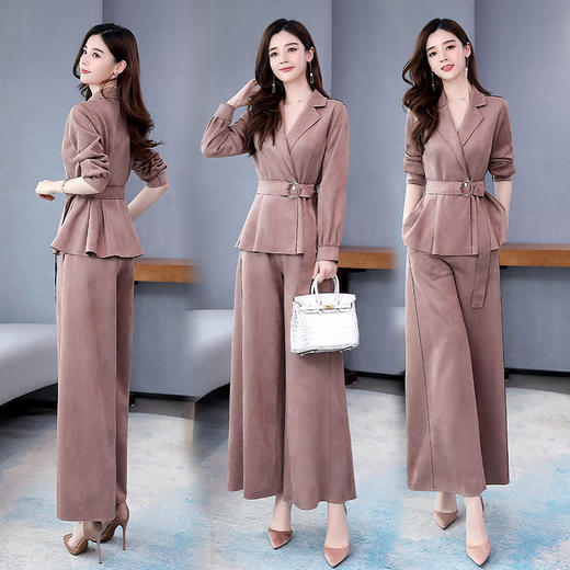 LY-GJ92006春装新款韩版洋气减龄气质百搭鹿皮绒西装两件套 商品图1