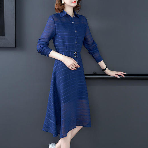 AHM-myx9951新款复古优雅显瘦条纹连衣裙 商品图2