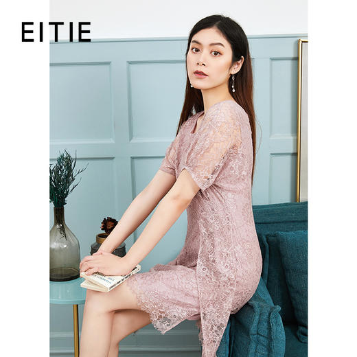 EITIE爱特爱女装春夏新品蕾丝钩花包臀短款蝙蝠袖连衣裙5507277 商品图0