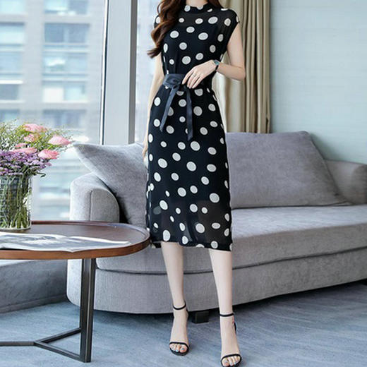 XP-YQH079夏季韩版潮流大圆点系腰带修身连衣裙内搭两件套 商品图3