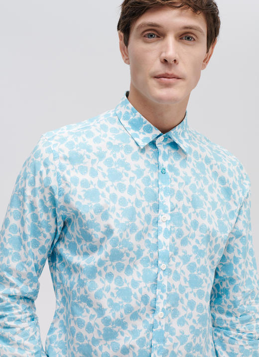 Marco Azzali 白底浅绿意大利TESTA面料长袖衬衫 C3805700 商品图1