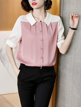 GG  79627新款时尚拼色宽松桑蚕丝上衣