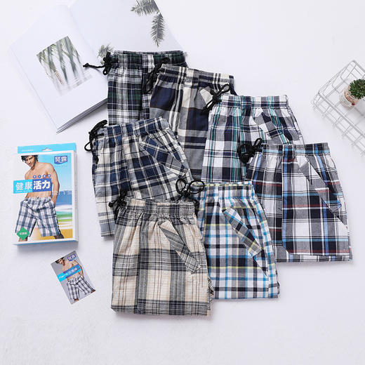 【爆款】男士沙滩裤梭织全棉格子彩纱条纹印花舒适休闲加袋加长家居裤3103/3100/3102/3104/13102 商品图1