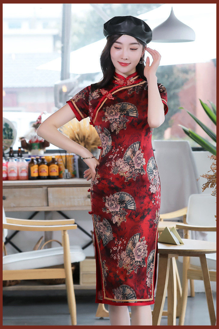 修身显瘦复古改良真丝桑蚕丝旗袍bjs8082