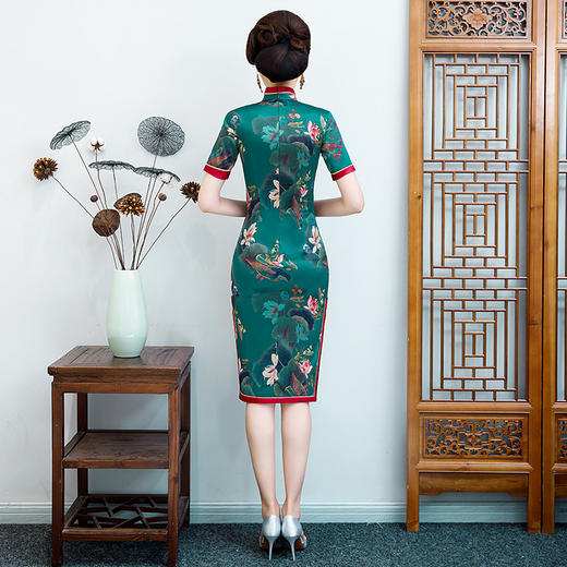 CX-春季新款修身显瘦旗袍连衣裙五排珠立领时尚改良旗袍 商品图2