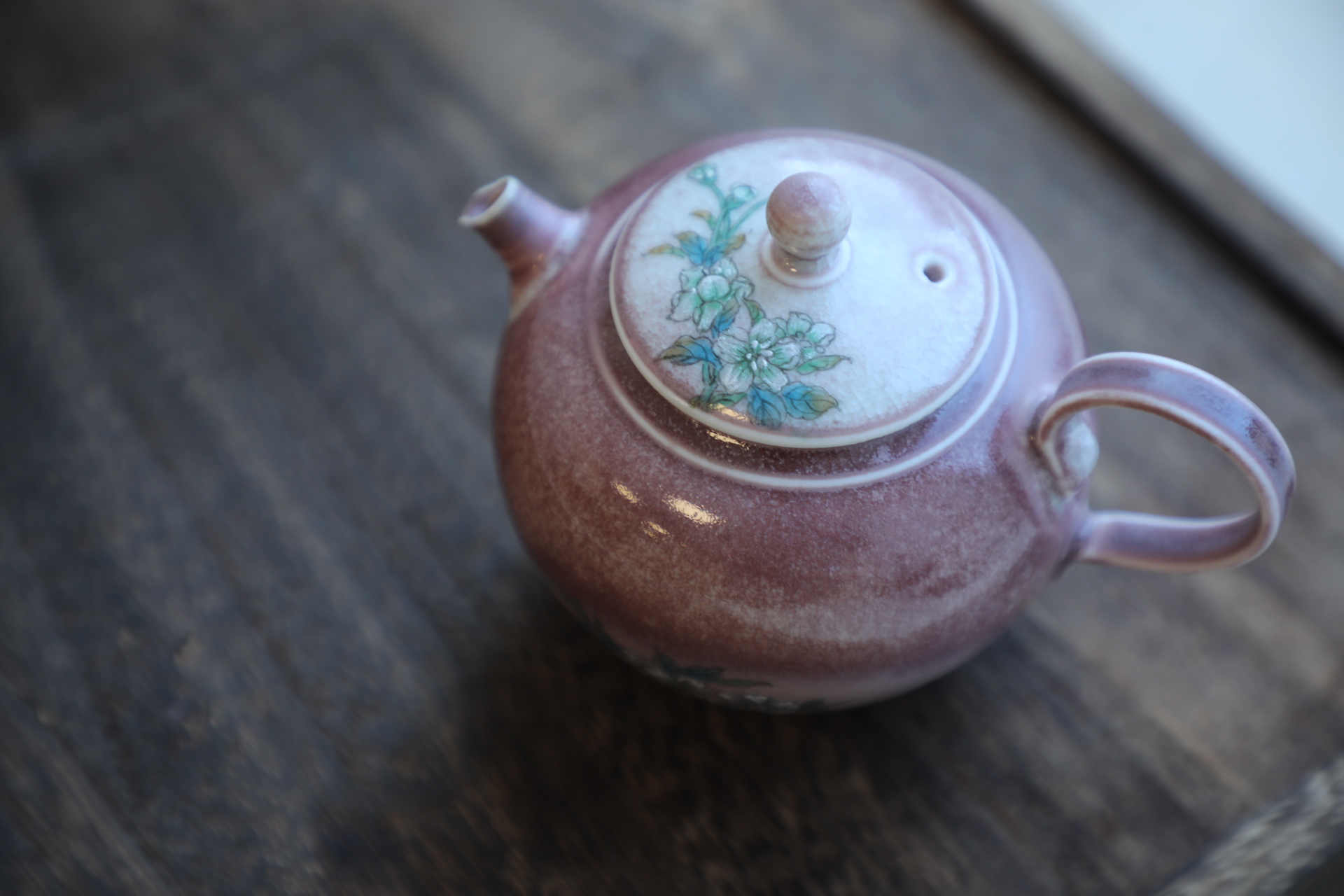 [需订制] 春浦呈器 | 【雪魄】景德镇粉矿釉 冰裂纹 定制 手工拉胚手绘茉莉 茶壶