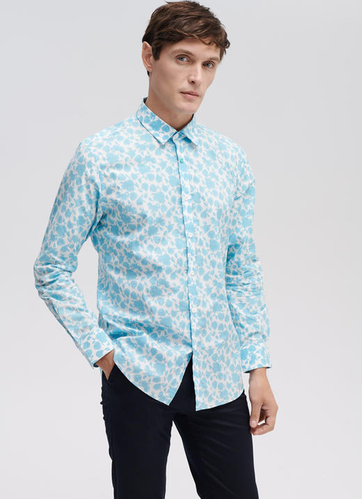 Marco Azzali 白底浅绿意大利TESTA面料长袖衬衫 C3805700 商品图2