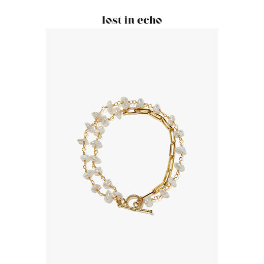 设计师lost in echo不规则片形珍珠链条叠戴项链双层手链组合 手链 商品图2