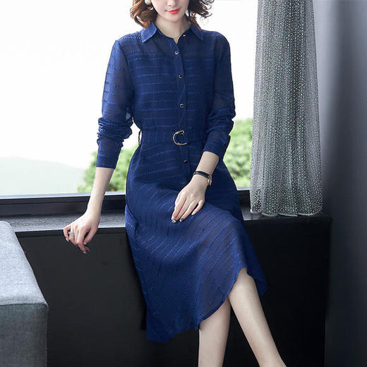 AHM-myx9951新款复古优雅显瘦条纹连衣裙 商品图1