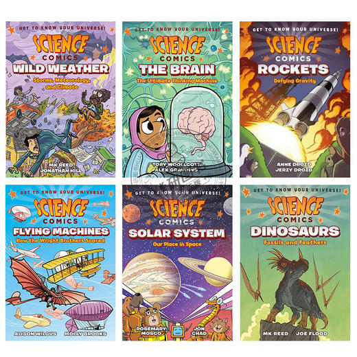 Science Comics 科学漫画系列6册套装 英文原版 恐龙 飞行器 火箭 太阳系 天气 大脑 青少年读物 进口原版英语故事书 全英文版 商品图0