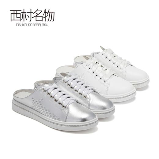 西村名物休闲牛皮绑带小白鞋半拖鞋X29AH15471 商品图0