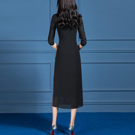 SSGS-D333新款气质收腰修身印花拼接雪纺开衫连衣裙 商品图2