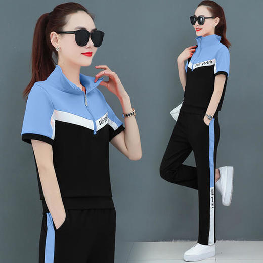 立领跑步运动春夏季新款短袖长裤休闲装卫衣两件套yxl183