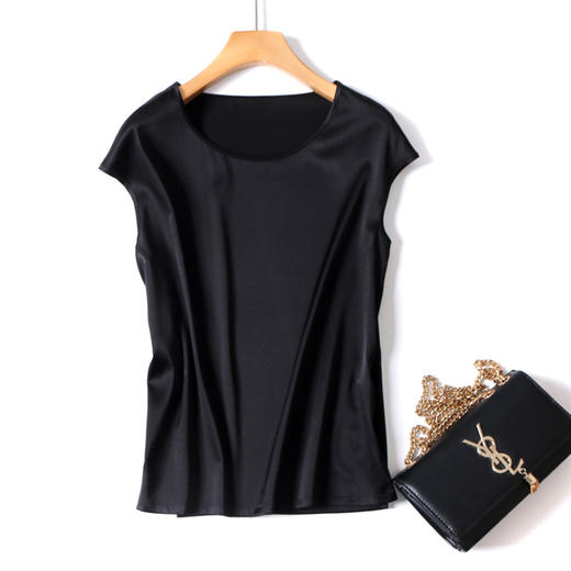 丁摩 真丝圆领纯色T恤上衣6716-DY199 商品图3