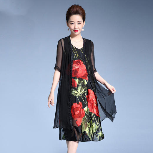 MY-82346外搭披肩时尚印花修身显瘦两件套裙 商品图0