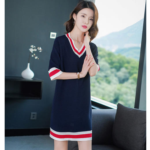 SYL-034316135039夏装大码胖mm短袖仿冰丝针织衫阔太太遮肚子连衣裙 商品图3